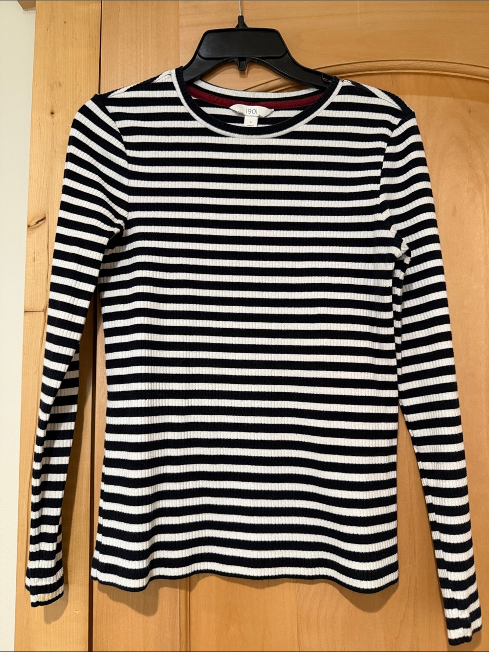 1901 Black and White Striped Ribbed Long-Sleeve Tee